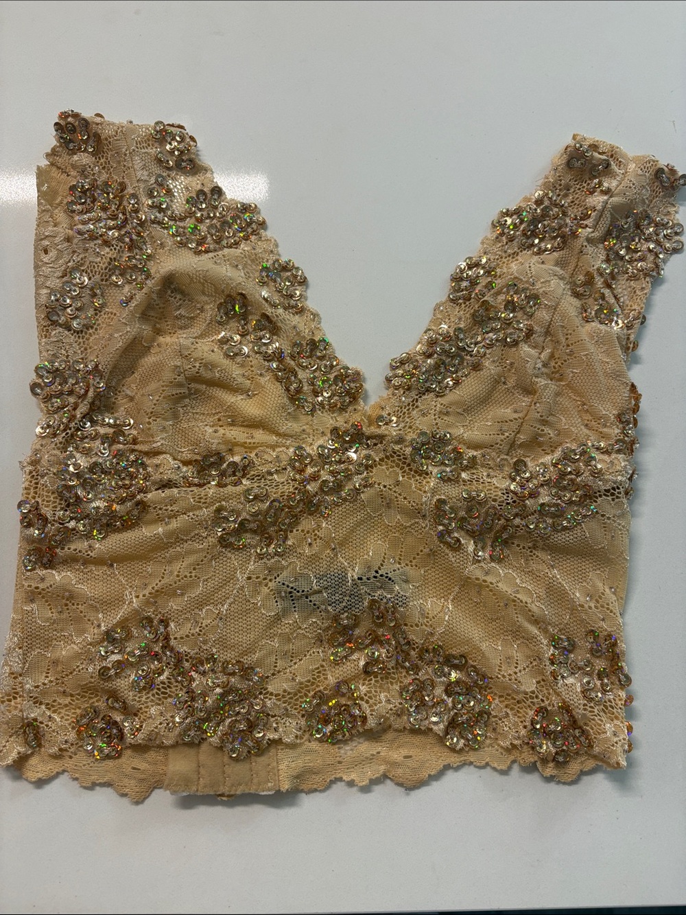 bebe Embellished Lace Bandeau Top - Beige